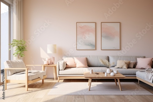 A simple Japanese studio apartment in peach color