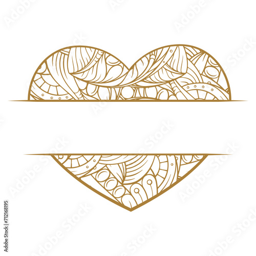 Golden tangled heart split monogram. Wedding invitation or Valentine's Day card template