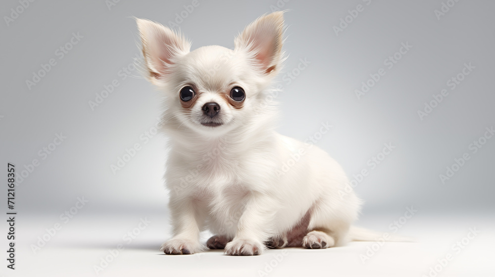white chihuahua puppy on white background photograph