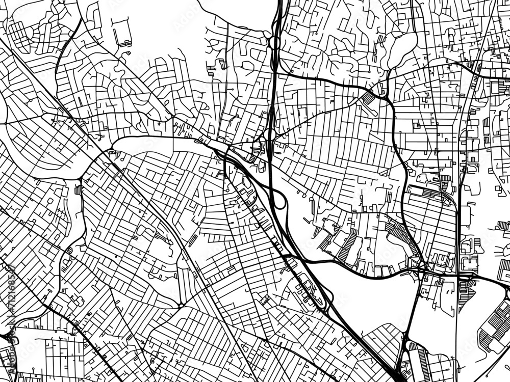 Naklejka premium Vector road map of the city of Medford Massachusetts in the United States of America with black roads on a white background.