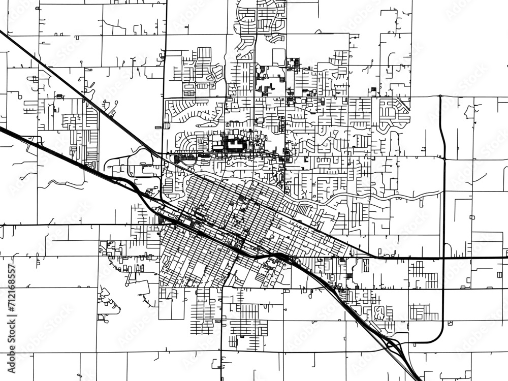 Naklejka premium Vector road map of the city of Merced California in the United States of America with black roads on a white background.
