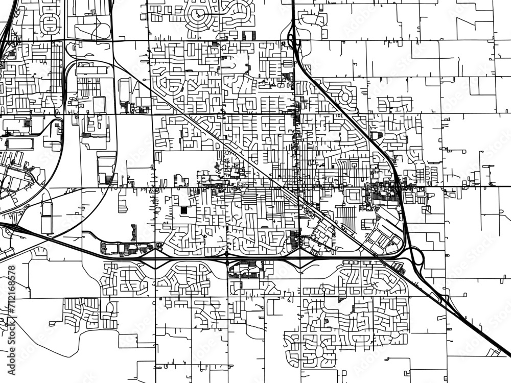 Naklejka premium Vector road map of the city of Manteca California in the United States of America with black roads on a white background.