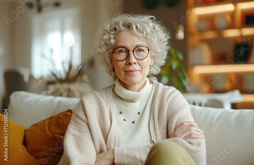 a woman sitting in a living room