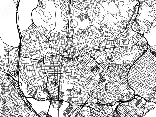 Vector road map of the city of Malden Massachusetts in the United States of America with black roads on a white background.