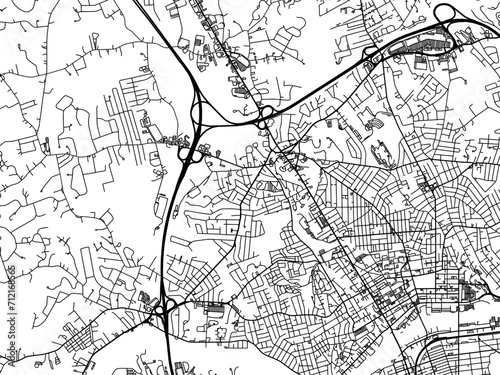Vector road map of the city of Methuen Massachusetts in the United States of America with black roads on a white background.