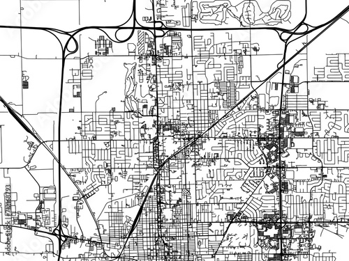 Vector road map of the city of Normal Illinois in the United States of America with black roads on a white background.