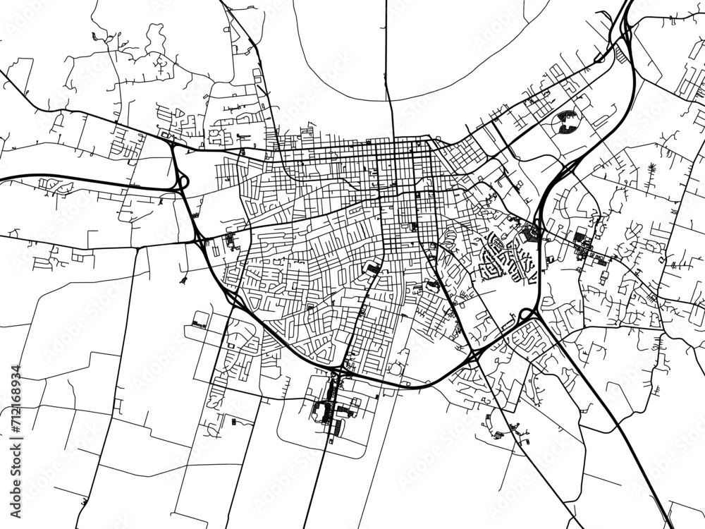 Vector road map of the city of  Owensboro  Indiana in the United States of America with black roads on a white background.