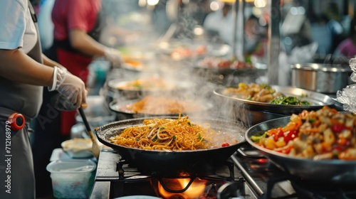 A diverse array of street food vendors, creating a vibrant and flavorful atmosphere