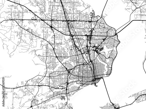 Vector road map of the city of  Pensacola  Florida in the United States of America with black roads on a white background.