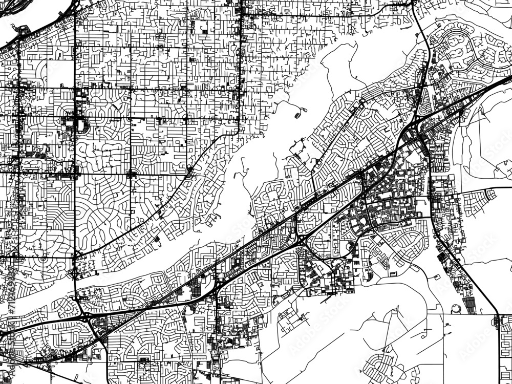 Fototapeta premium Vector road map of the city of Rancho Cordova California in the United States of America with black roads on a white background.