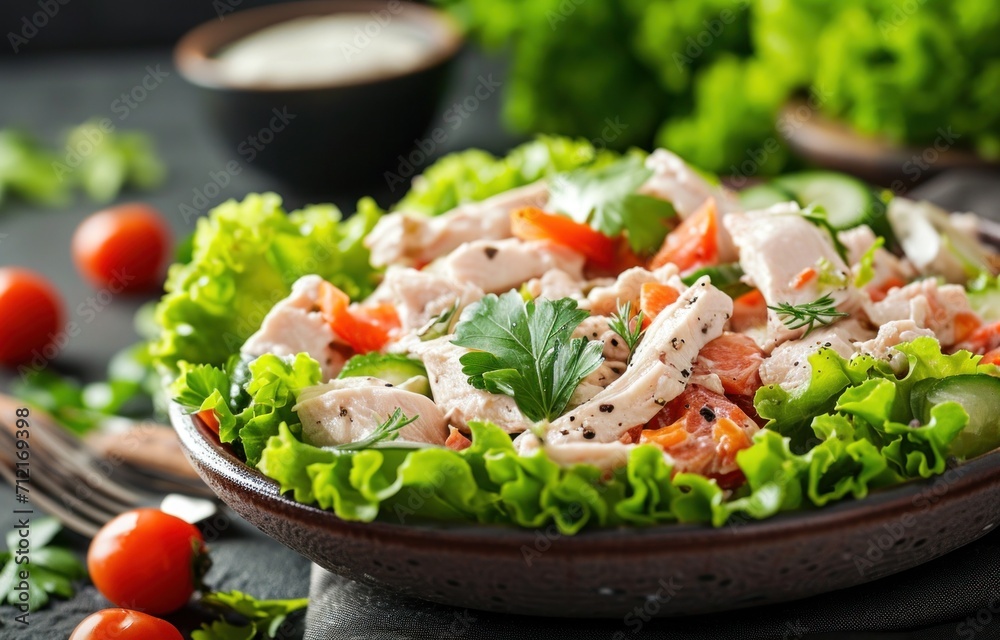 chicken salad on table with vegetables chicken salad on table with vegetables