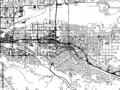 Vector road map of the city of  Redlands  California in the United States of America with black roads on a white background.