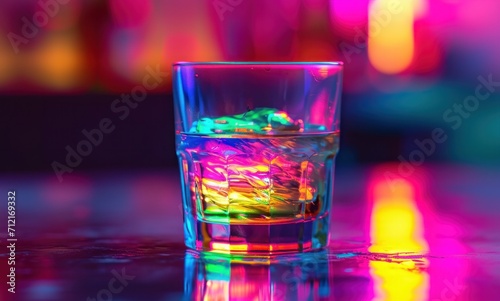 a drink sits on a dark background with a colorful straw, with an empty glass