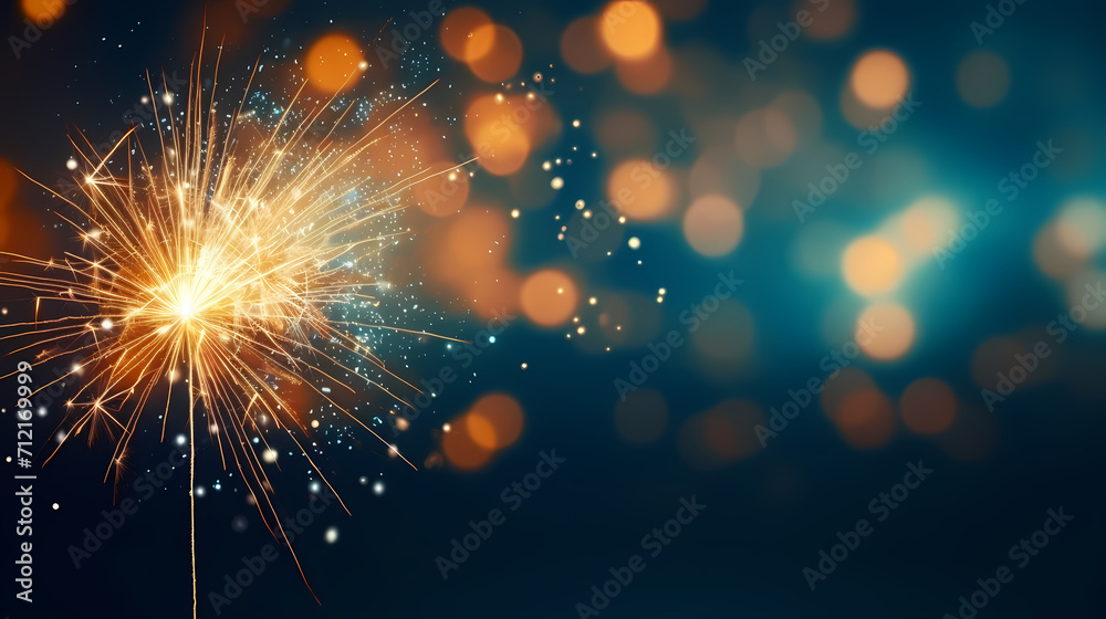 Beautiful fireworks background at night for holiday decoration - obrazy, fototapety, plakaty 