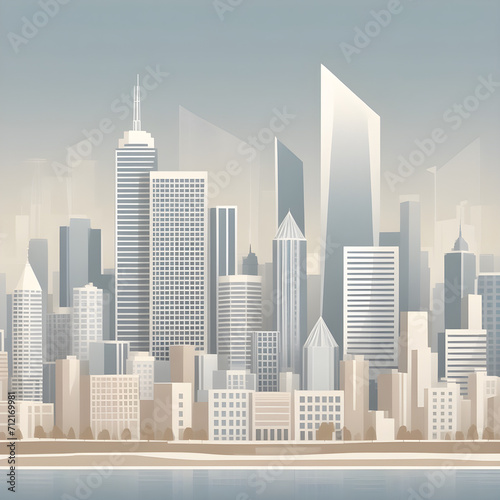 beautiful vector-look background of city skyline landscape  pastel muted soft-key tone colours