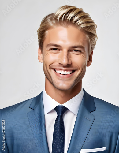 Portrait of a beautiful and cute blonde male model with perfect clean teeth and smile isolated on white background. advertising and web design