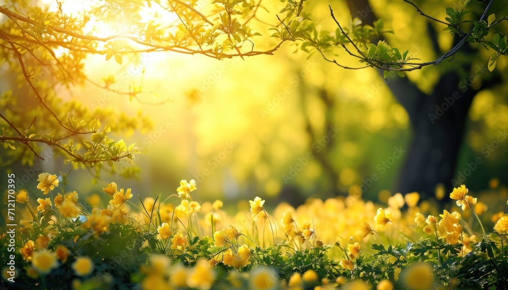 a beautiful spring scene with flowers and trees