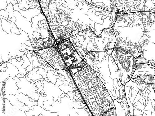 Vector road map of the city of  San Ramon  California in the United States of America with black roads on a white background.