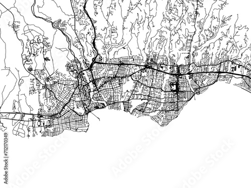 Vector road map of the city of  Santa Cruz  California in the United States of America with black roads on a white background.