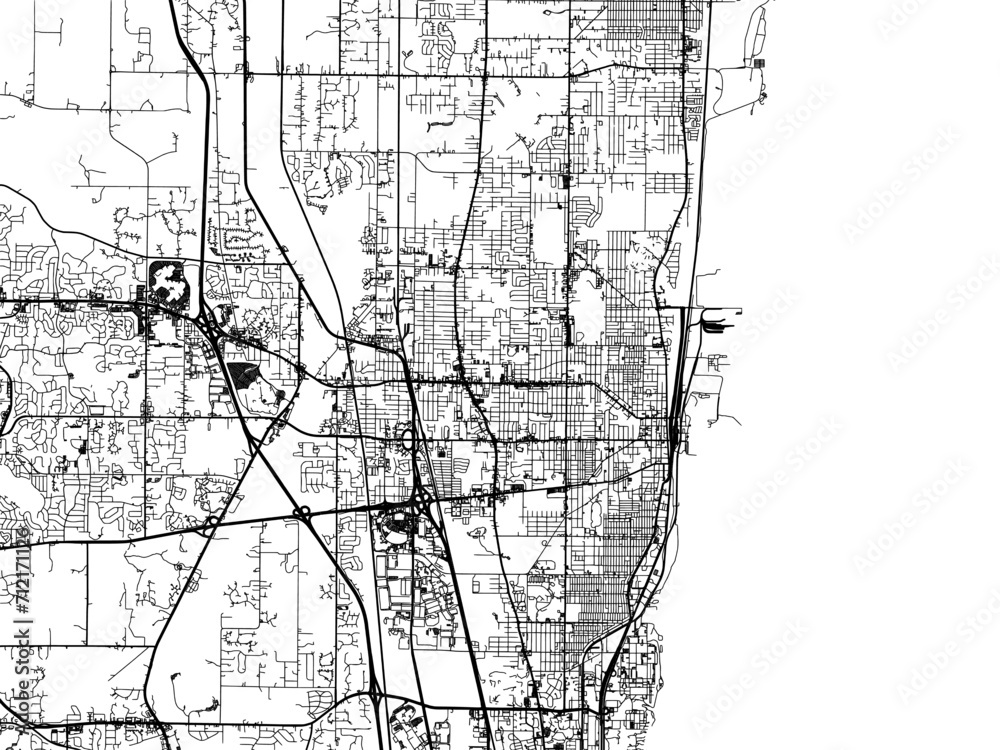 Vector road map of the city of Waukegan Illinois in the United States of America with black