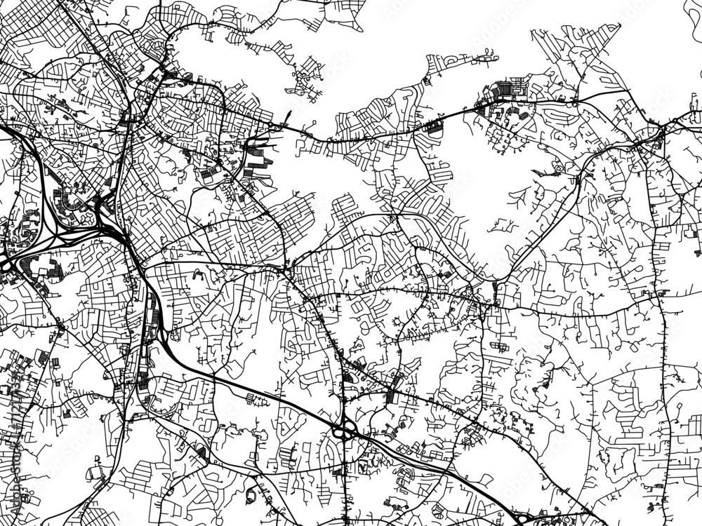 Vector road map of the city of  Weymouth  Massachusetts in the United States of America with black roads on a white background.