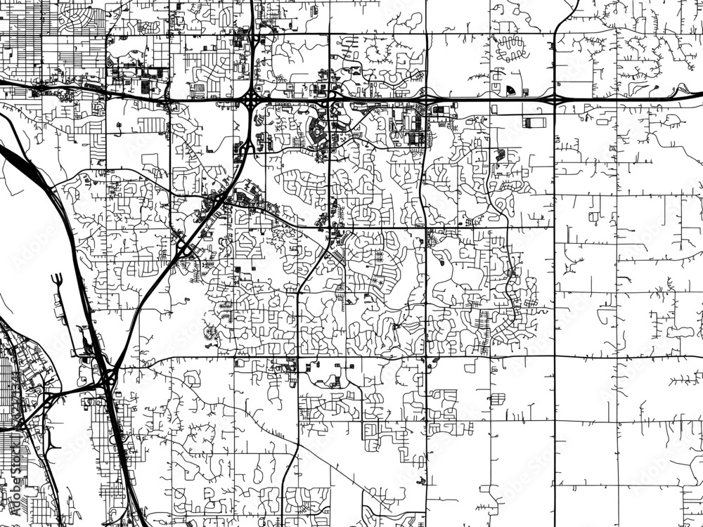 Obraz premium Vector road map of the city of Woodbury Minnesota in the United States of America with black roads on a white background.