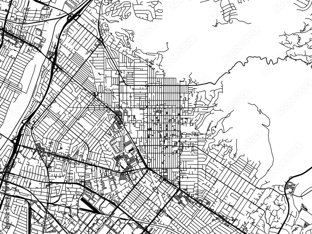 Vector road map of the city of  Whittier  California in the United States of America with black roads on a white background.