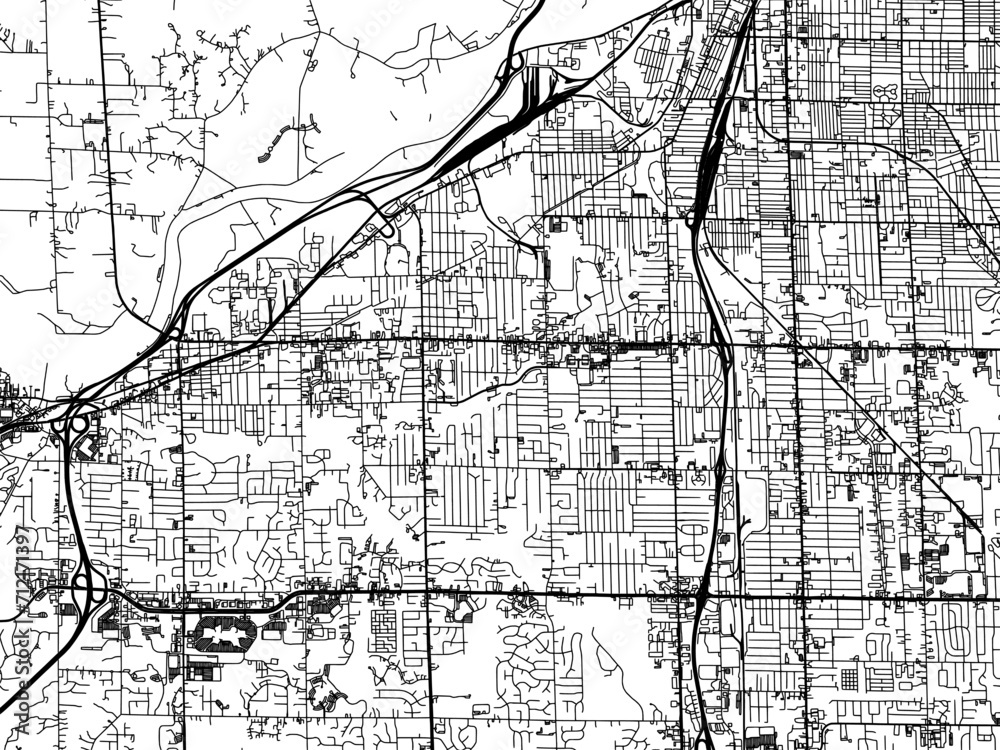 Fototapeta premium Vector road map of the city of Wyoming Michigan in the United States of America with black roads on a white background.