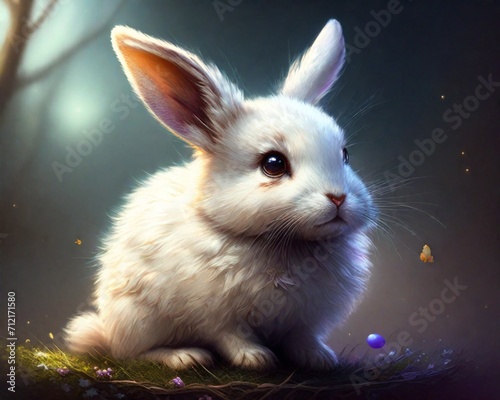 Generative AI: little bunny easter, Cute little bunny sleeping in the basket and easter eggs in the meadow