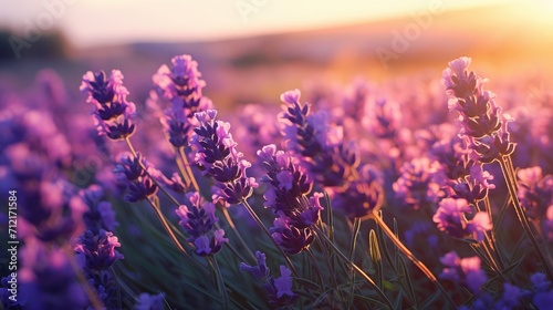 Close-up of a beautiful lavender field with sunshine