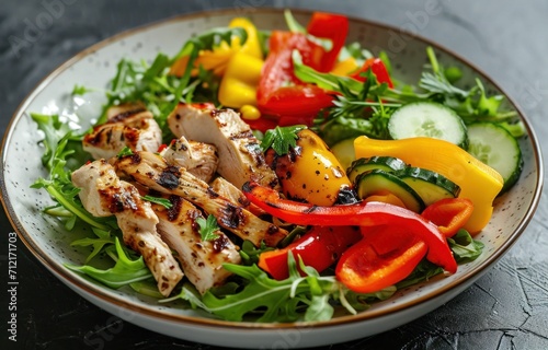 chicken salad on table with vegetables