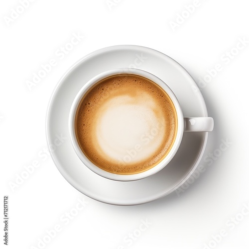 Top view of a coffee cup on a white background
