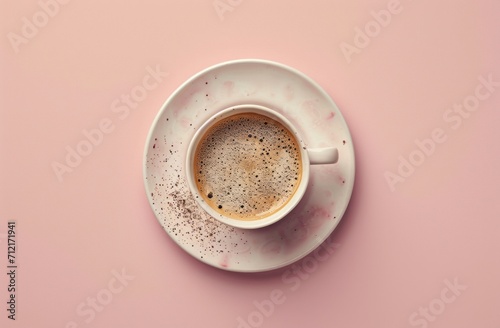 a cup of coffee is shown on a pink background