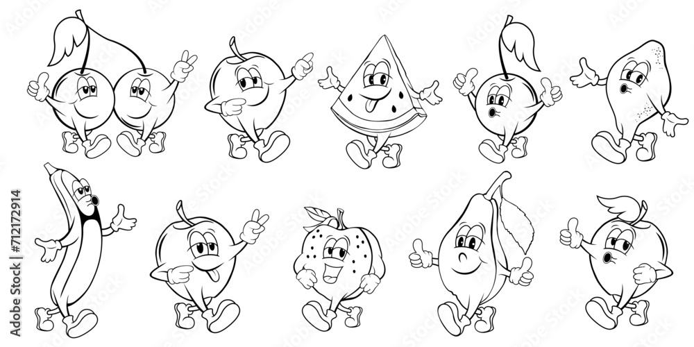 cartoon character of happy and cute fruits