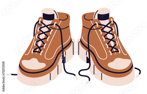 Fashion high top sneakers with chunky sole. Stylish sport shoes pair. Footwear for gym, fitness boots. Comfortable trainers in urban style. Flat isolated vector illustration on white background