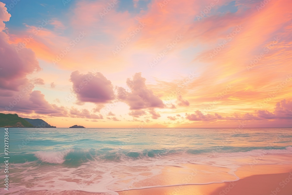 sunset over a beach with clouds