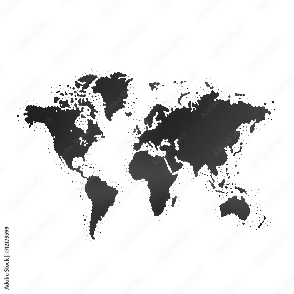 Fototapeta premium Vector world map, gray silhouette isolated on png background, illustration template.