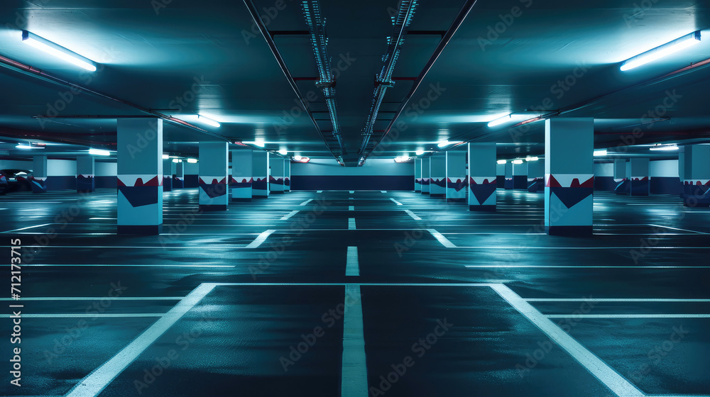 empty modern underground parking in dark colors