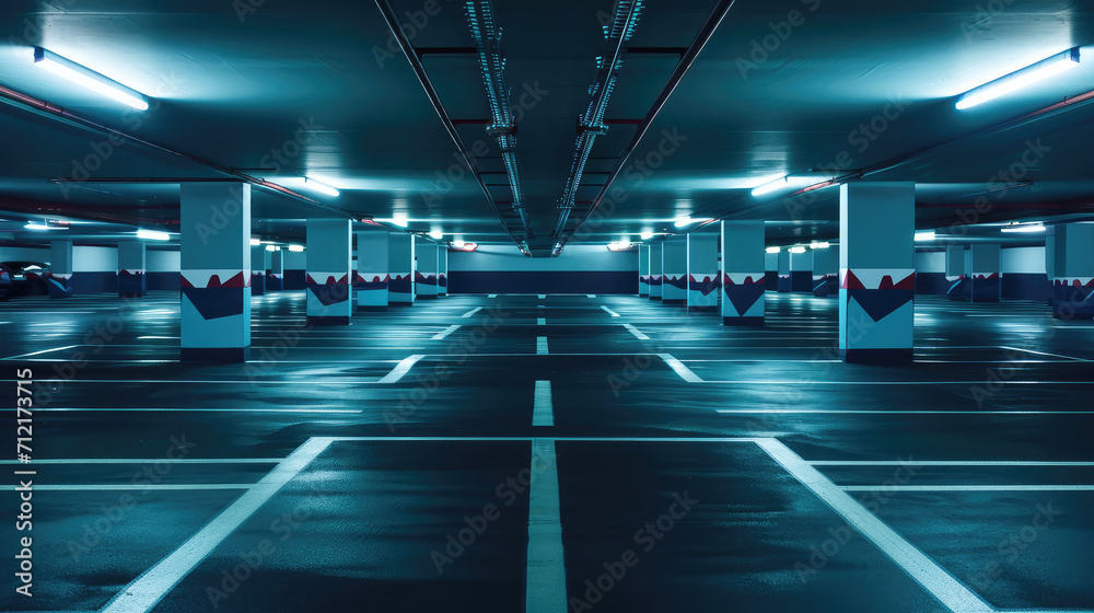 empty modern underground parking in dark colors empty modern underground parking in dark colors