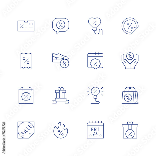 Black friday line icon set on transparent background with editable stroke. Containing coupon, balloon, sale, discount, calendar, promo, black friday, gift.