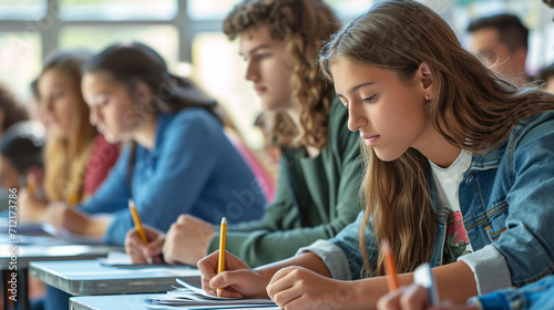 Group of high school students taking the final exam