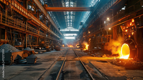 large industrial metallurgical plant for melting metal inside