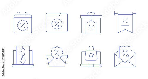 Black friday icons. Editable stroke. Containing calendar, low price, discount, black friday, banner.