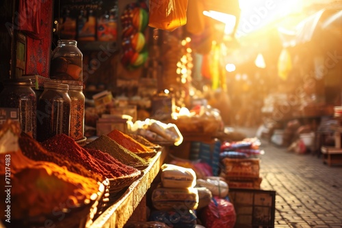 Step into the Vibrant Tapestry of Marrakech s Bustling Market at Sunset  Where Colors Dance and the Essence of Moroccan Culture Envelops You.