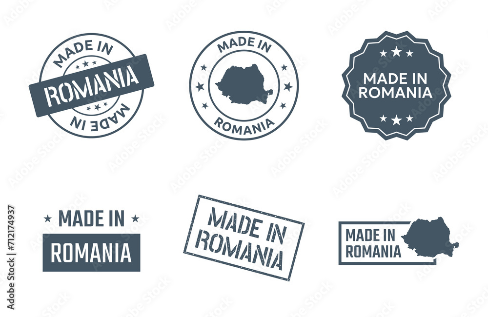 made in Romania labels set, product icons of Romania