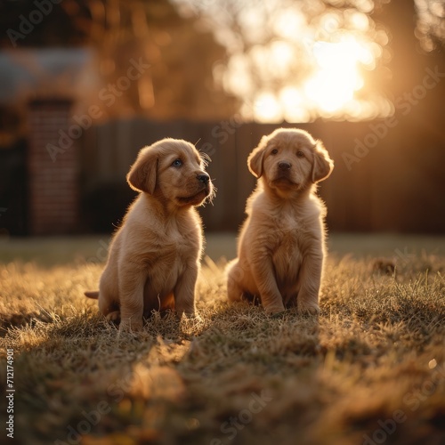 Labrador puppies on the lawn