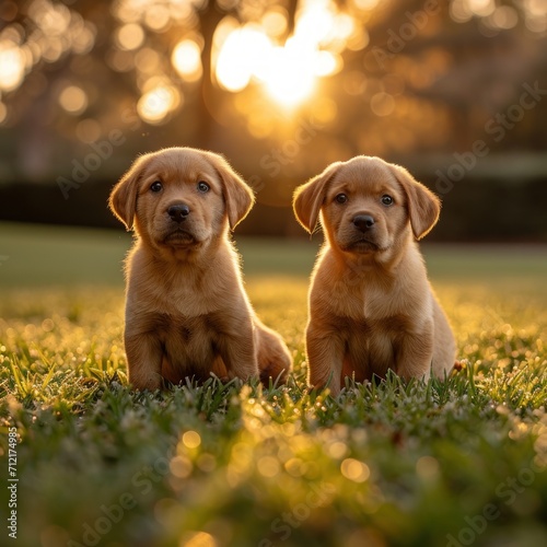Labrador puppies on the lawn