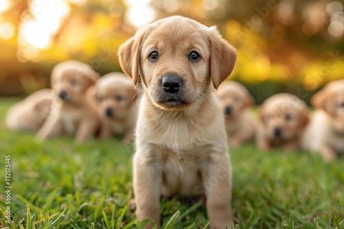 Labrador puppies on the lawn