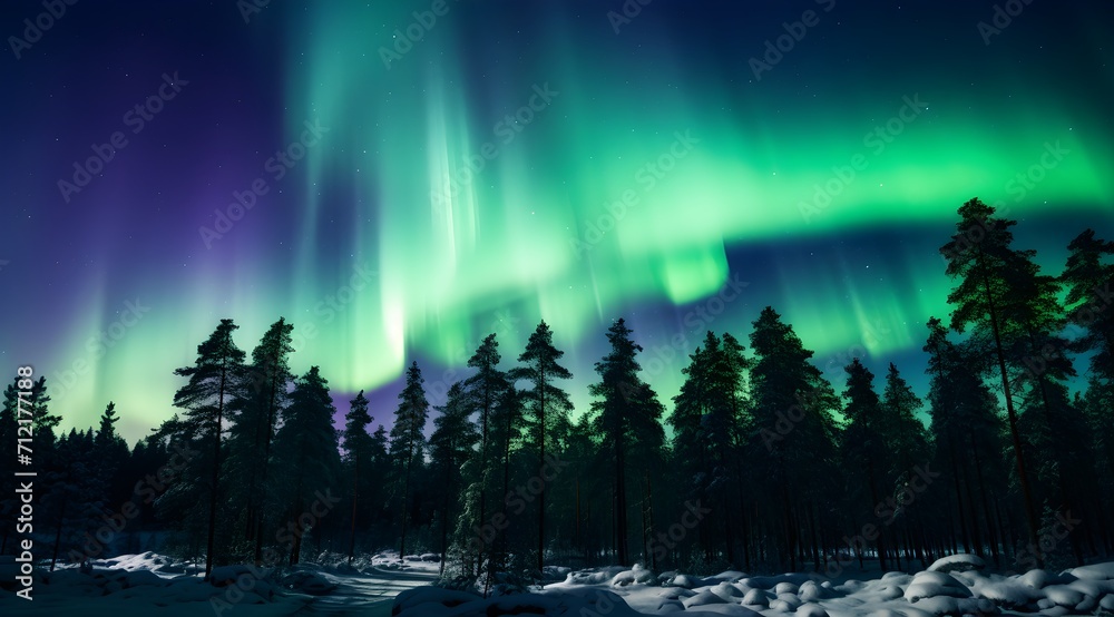 northern lights, aurora in violet-green tones, natural phenomenon