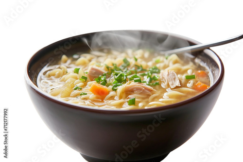 Steaming Bowl of Chicken Noodle Soup on transparent background